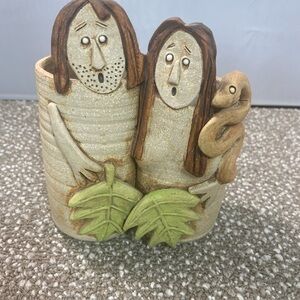 Handcrafted Art Pottery by Kitsch Planter Couple Sculpture with Green Accents